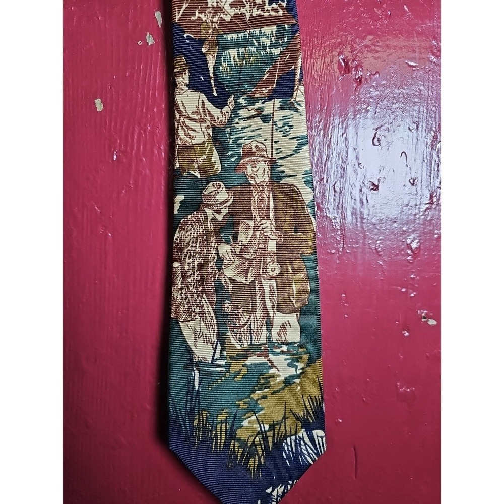 Lands End Blue Day Of Fly Fishing Tie Made In U.S.A Handsewn &‎ Silk Mens Tie